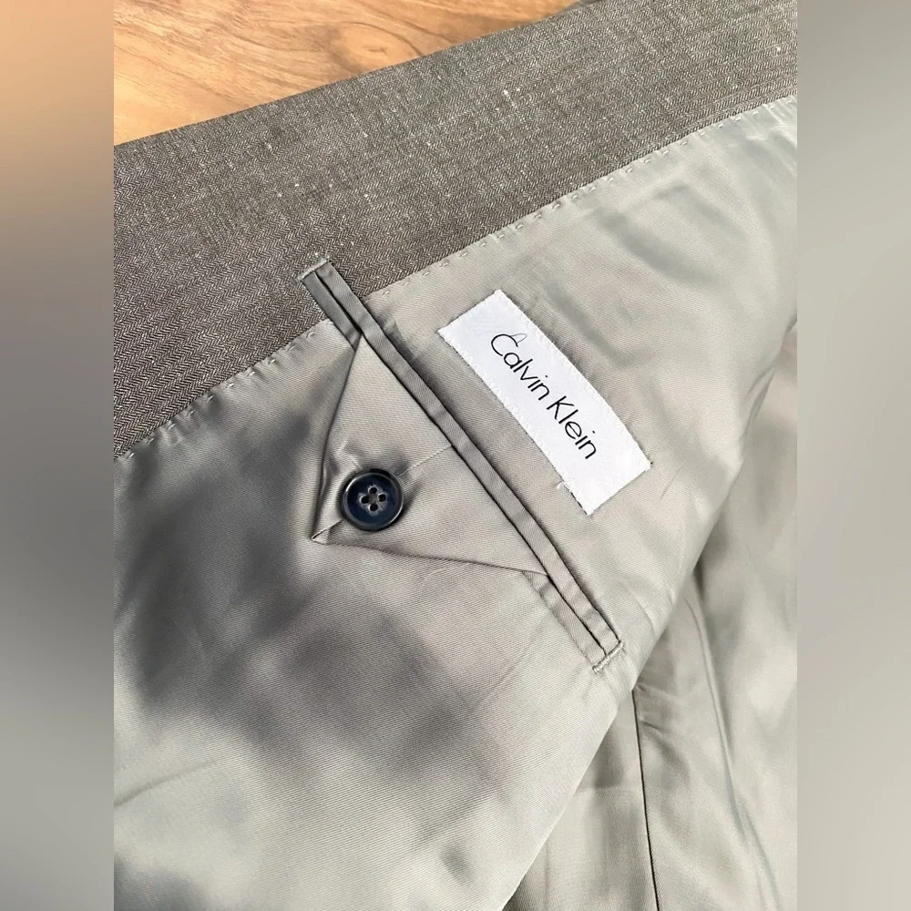 Calvin Klein Linen Wool Gray Men Blazer Sport Coat Suit Jacket 46R